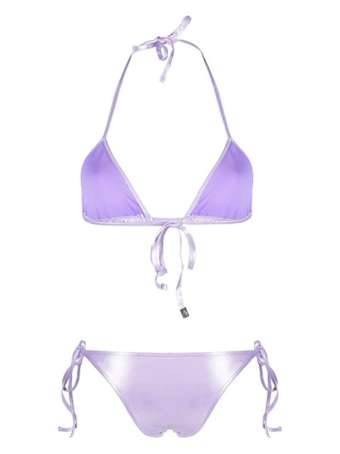 The Attico high-shine triangle bikini set - Purple