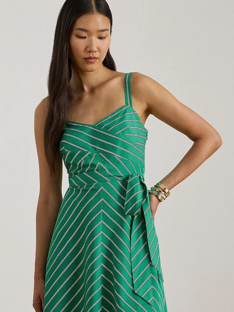 Lauren Ralph Lauren sukienka bawełniana kolor zielony mini rozkloszowana 200P03708