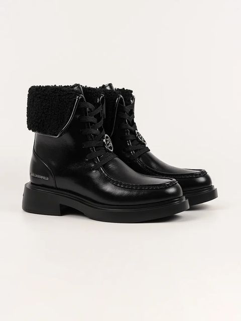 Karl Lagerfeld botki skórzane MACIE damskie kolor czarny na płaskim obcasie lekko ocieplone KL41255 - zdjęcie produktu nr 2