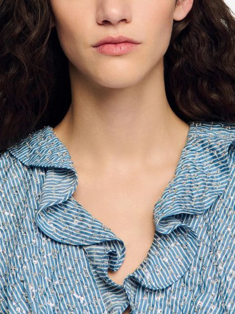 SANDRO ruffled striped top - Blue