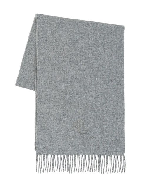 Lauren Ralph Lauren logo-embroidered fringed scarf - Grey