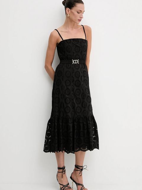 Twinset sukienka bawełniana kolor czarny midi rozkloszowana 251TT2361