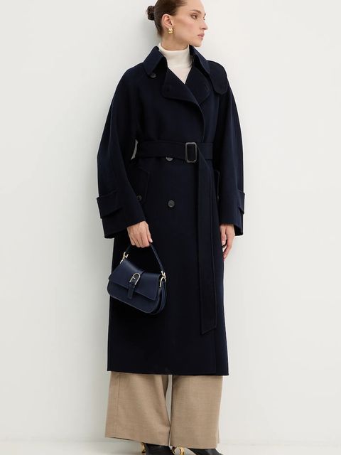 Weekend Max Mara płaszcz wełniany CADINE kolor granatowy 2525016022600 - zdjęcie produktu nr 2