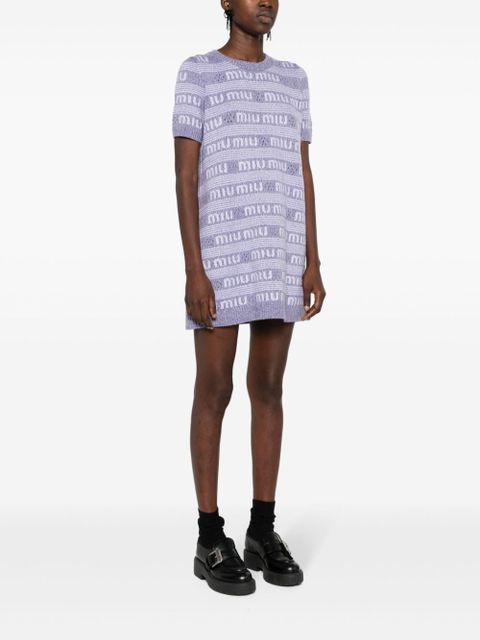 Miu Miu logo-intarsia mini dress - Purple