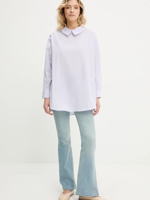 Answear.LAB koszula lniana damska kolor fioletowy relaxed z kołnierzykiem klasycznym