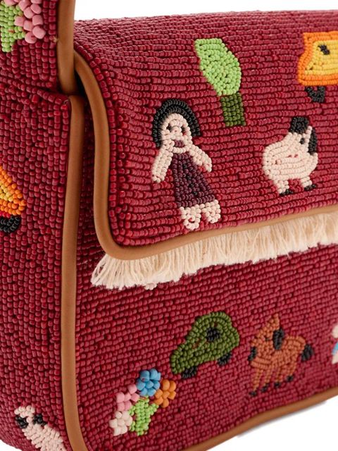 STAUD x FOLK TOWN beaded fringed shoulder bag - Red