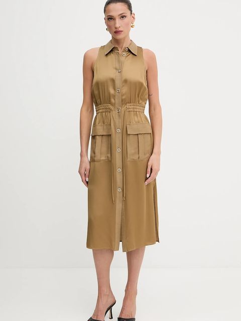 Twinset sukienka z domieszką lnu kolor zielony midi prosta 251TT2270 - zdjęcie produktu nr 1