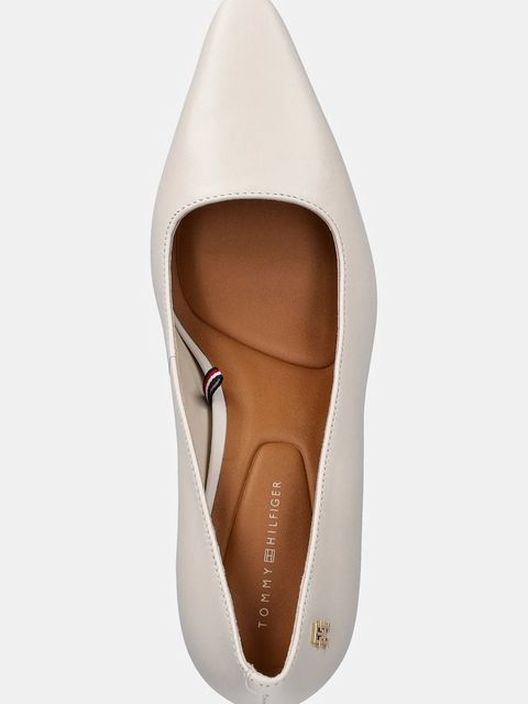 Tommy Hilfiger szpilki skórzane TH LOGO LTH PUMP SLANTED HL kolor biały FW0FW09008