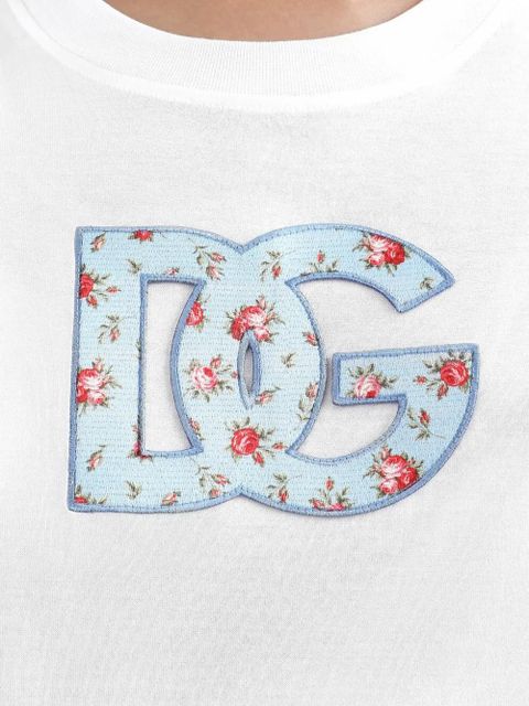 Dolce & Gabbana floral-detail logo-embroidered T-shirt - White
