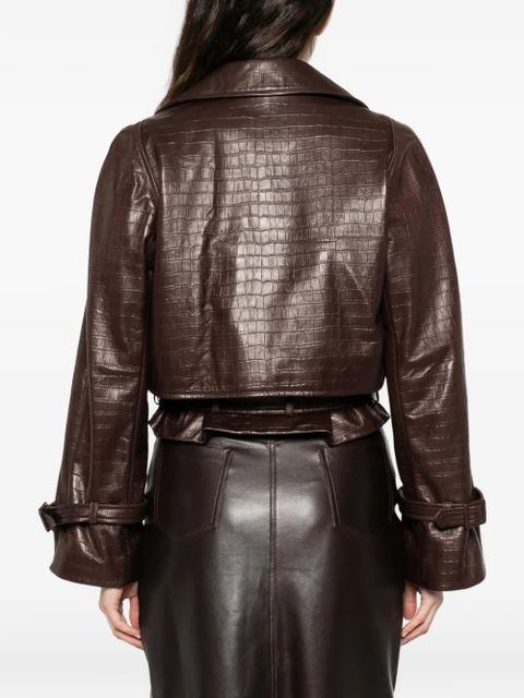 Nour Hammour Haiti Croco belted leather jacket - Brown