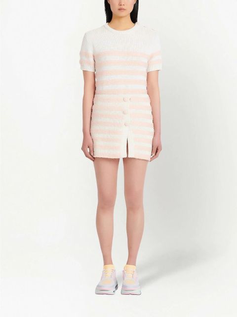 Balmain striped knitted button-up skirt - White