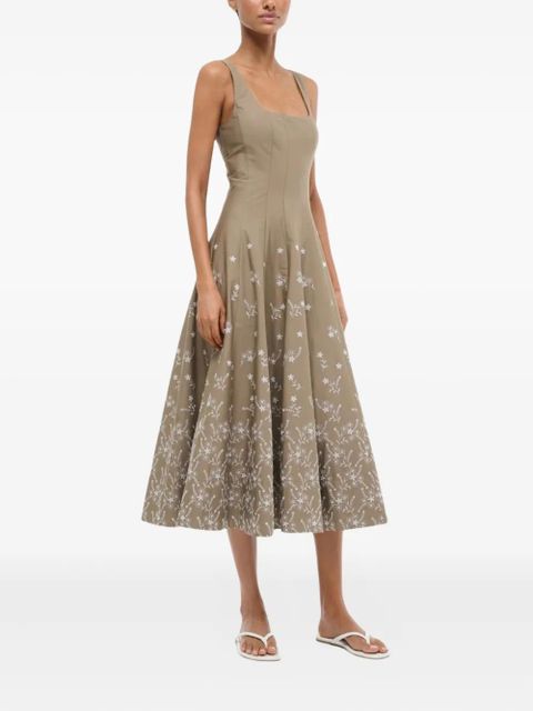 STAUD floral-embroidered midi dress - Neutrals