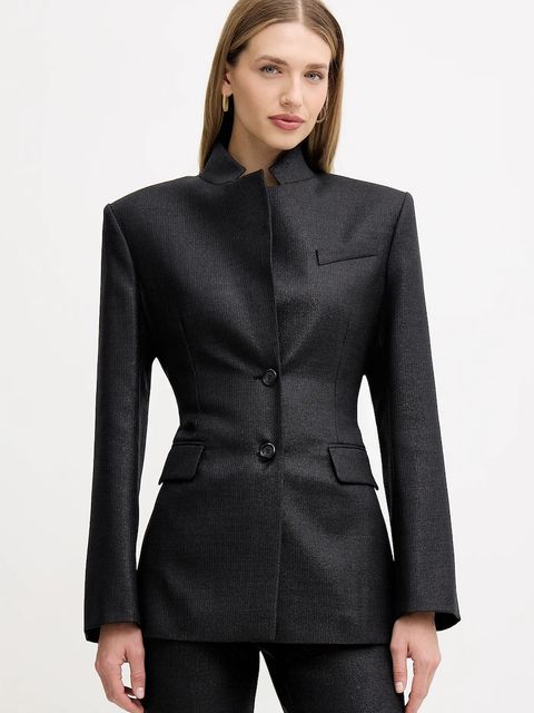 Pinko marynarka z dodatkiem wełny kolor czarny jednorzędowa gładka 106098 A305 - zdjęcie produktu nr 1