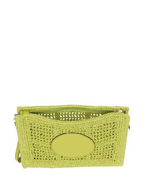 Tory Burch Ella logo-patch woven clutch bag - Green