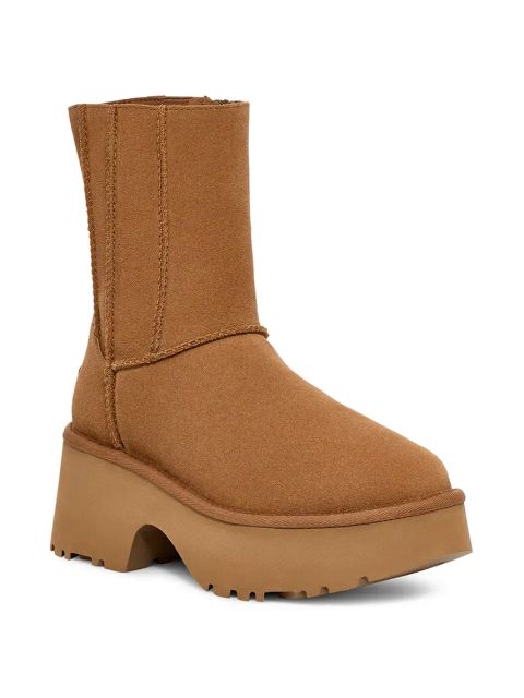 UGG buty zamszowe Classic Twin Seam New Heights damskie kolor brązowy na platformie lekko ocieplone 1158313-CHE
