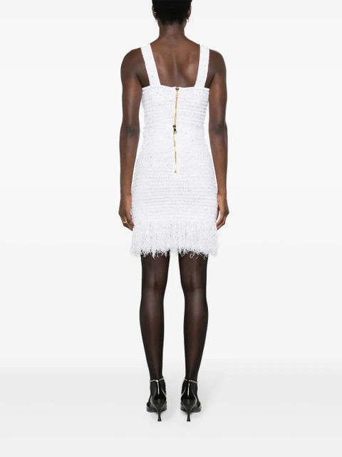 Balmain 6-Button fringed tweed skirt - White