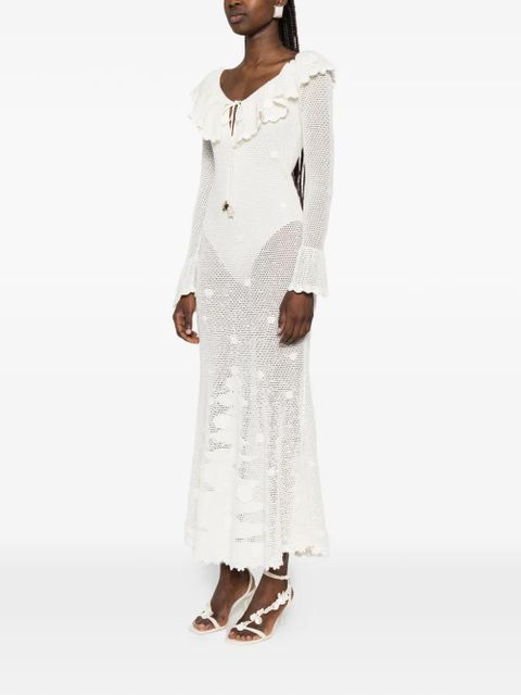Self-Portrait ruffled-trim crochet maxi dress - Neutrals - zdjęcie produktu nr 2