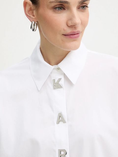 Karl Lagerfeld koszula bawełniana damska kolor biały relaxed z kołnierzykiem klasycznym A4W11022