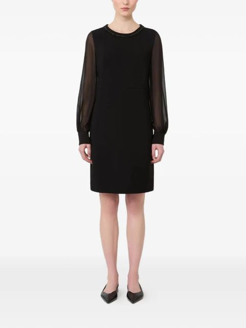 Max Mara Volto beaded-neck sheer-sleeve dress - Black