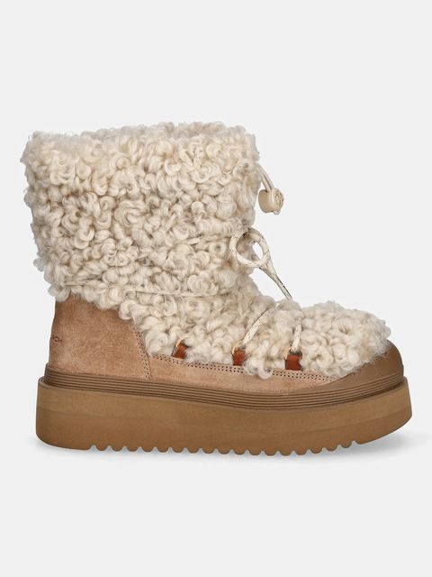 Tory Burch śniegowce Mellow Shearling Lace Up Boot kolor beżowy 170577.200