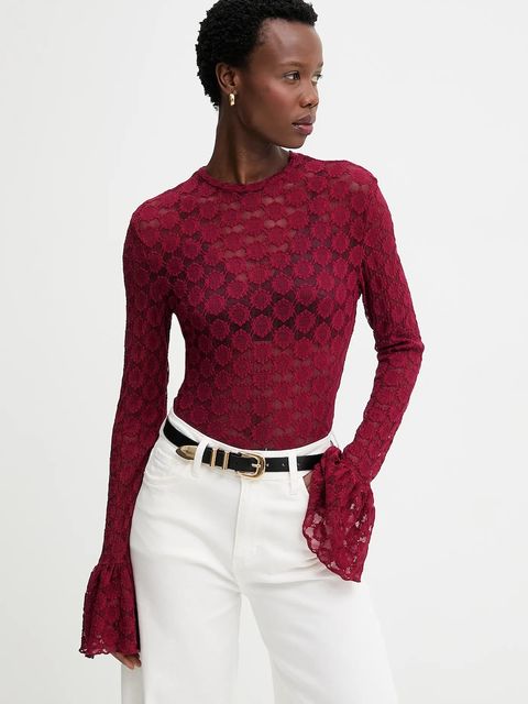 Answear.LAB bluzka damska kolor bordowy gładka