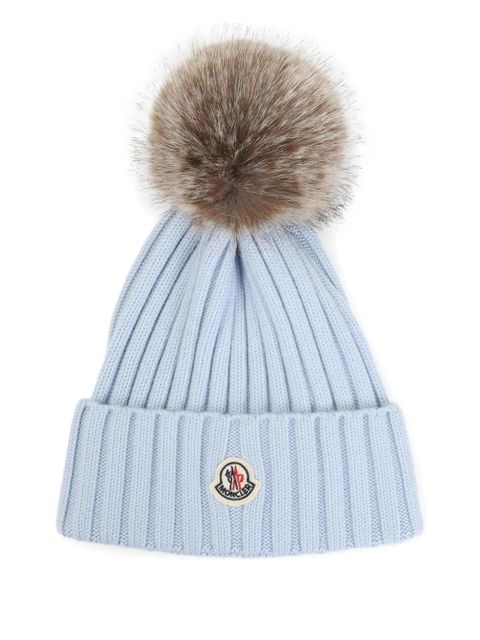 Moncler ribbed-knit pom-pom beanie - Blue