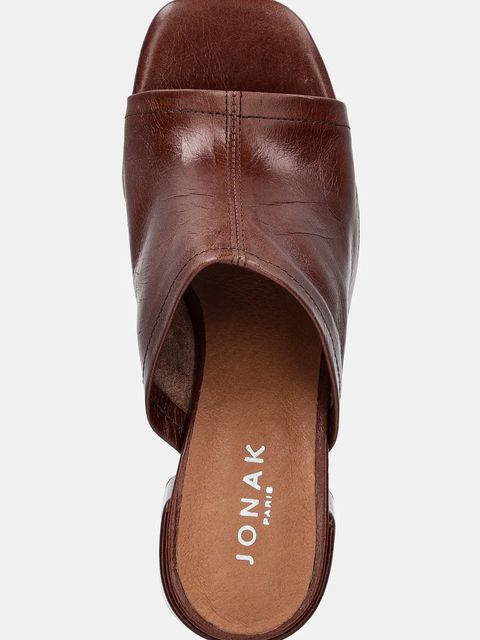 Jonak klapki skórzane BUTTERFLY damskie kolor brązowy na słupku 3600242