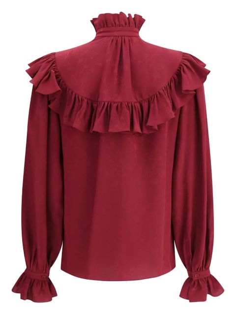 Saint Laurent stand-collar ruffled blouse - Red