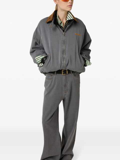 Miu Miu velvet-trim bomber jacket - Grey - zdjęcie produktu nr 2