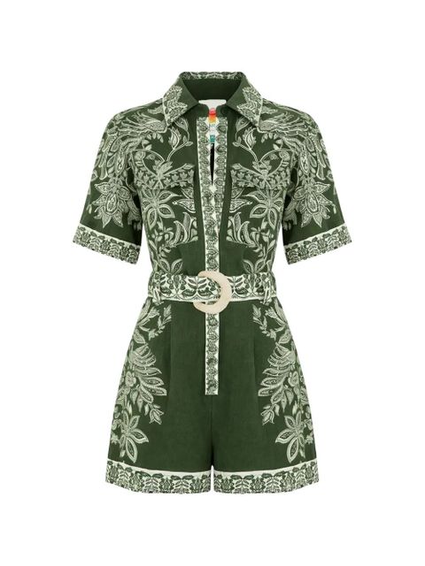 FARM Rio floral-print belted playsuit - Green - zdjęcie produktu nr 1