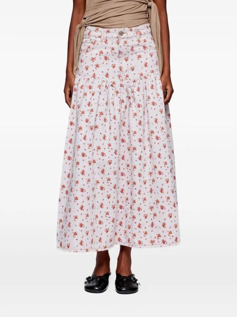 GANNI floral-print midi skirt - Neutrals
