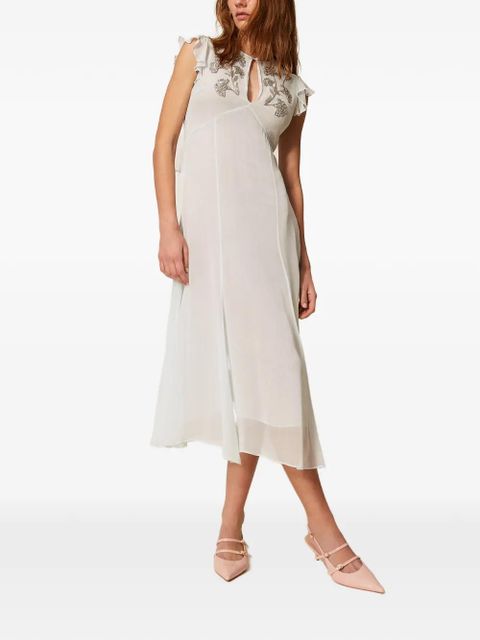 TWINSET bead-embellished ruffled dress - White - zdjęcie produktu nr 2