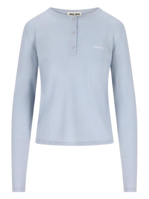Miu Miu Henley button elbow-patch T-shirt - Blue - zdjęcie produktu nr 1