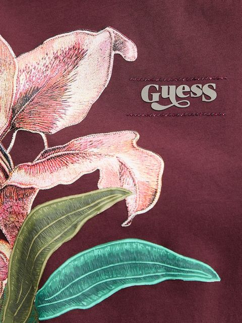 Guess t-shirt bawełniany LILY damski kolor bordowy W5BI16 I3Z14