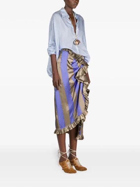 DRIES VAN NOTEN striped ruffled midi skirt - Purple