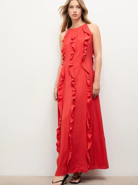 Answear.LAB sukienka kolor czerwony maxi prosta - zdjęcie produktu nr 1
