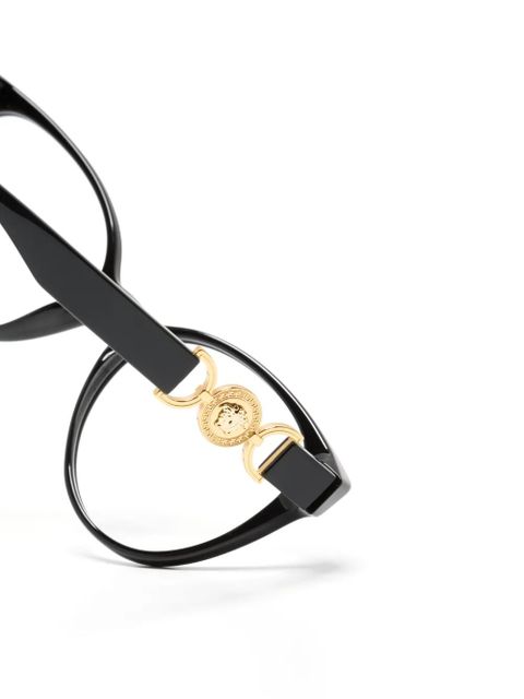 Versace Eyewear Medusa-plaque round-frame glasses - Black