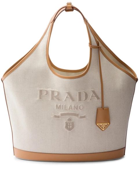 Prada large logo-embroidered tote bag - Neutrals - zdjęcie produktu nr 1