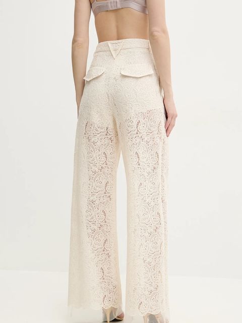 Simona Corsellini spodnie damskie kolor beżowy szerokie high waist P25CPPA013