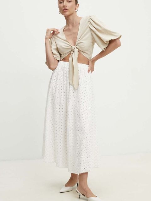 Answear.LAB spódnica bawełniana kolor biały midi rozkloszowana