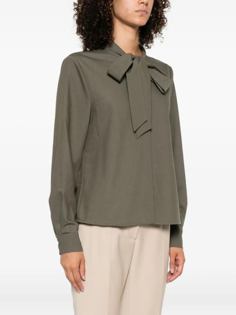Self-Portrait bow-neck long-sleeve blouse - Green
