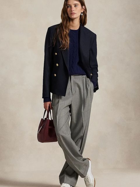 Polo Ralph Lauren marynarka z dodatkiem wełny kolor granatowy dwurzędowa gładka 211952571