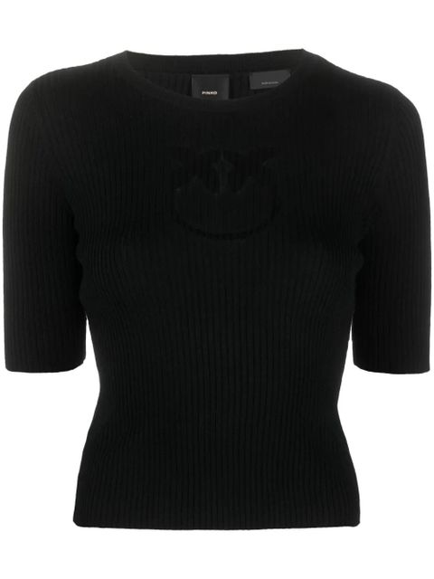 PINKO intarsia-knit logo ribbed-knit top - Black - zdjęcie produktu nr 1
