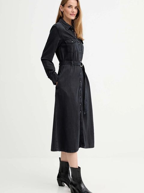 Levi's sukienka jeansowa kolor czarny midi rozkloszowana 004H3