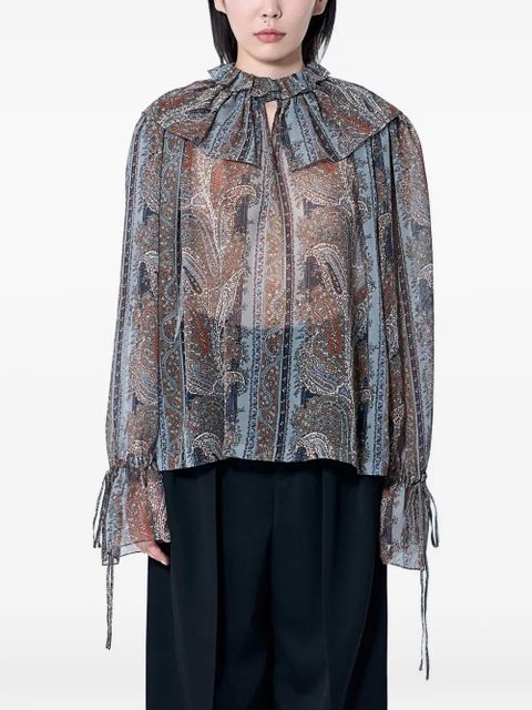 Saint Laurent pierrot collar drawstring blouse - Blue - zdjęcie produktu nr 1