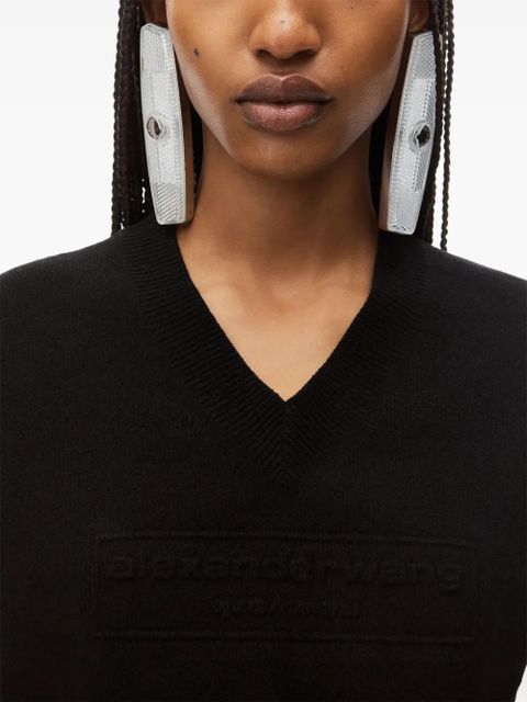 Alexander Wang logo-embossed cropped knitted top - Black