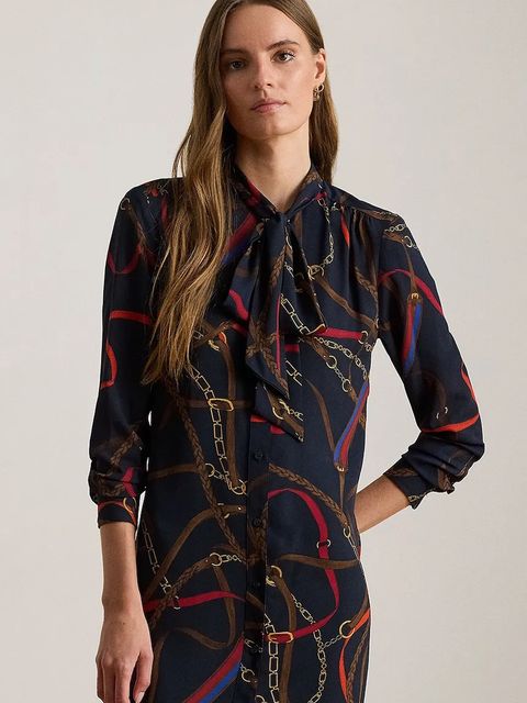 Lauren Ralph Lauren sukienka kolor granatowy midi prosta 200P03552