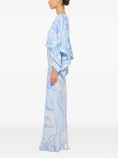 PUCCI Orchidee and Soleil-print silk dress with cape - Blue