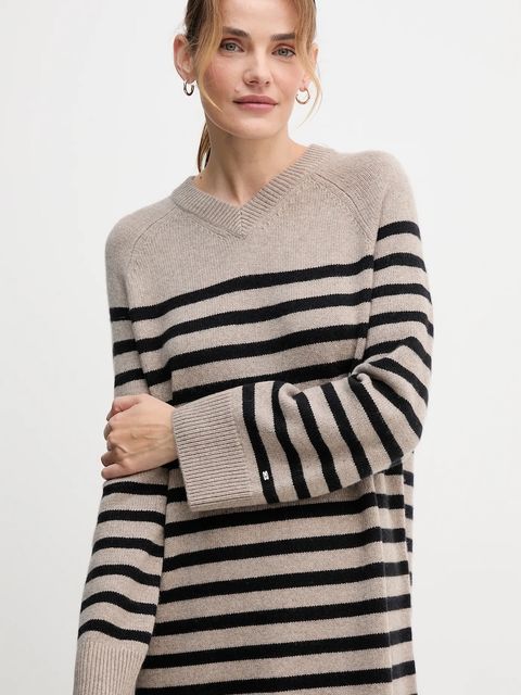 Tommy Hilfiger sukienka wełniana kolor beżowy midi oversize WW0WW46761