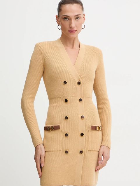 Elisabetta Franchi sukienka z dodatkiem wełny kolor beżowy mini dopasowana AM04S56E2 - zdjęcie produktu nr 1